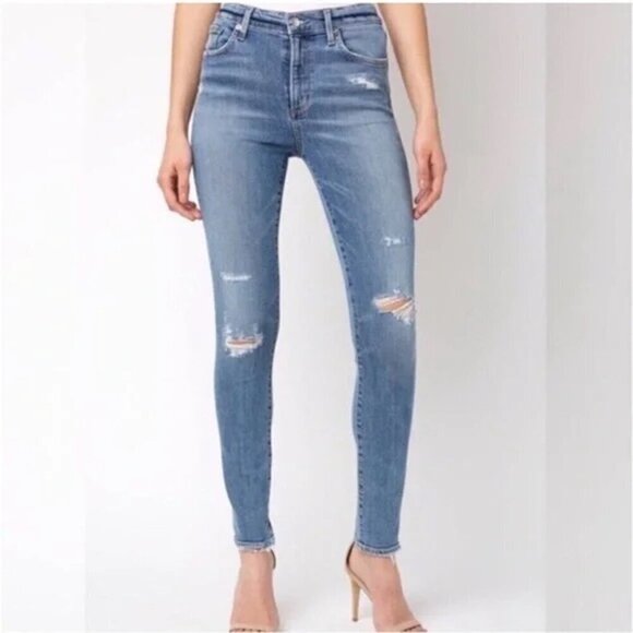 AGOLDE Sophie Blue Distressed Skinny Jeans High Rise - Picture 1 of 6